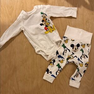 Disney Baby White Long Sleeve Onesie and Pants Set